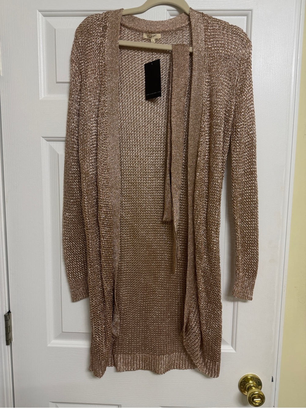 JLUXLABEL Open-Front Long Knit Cardigan Sweater - Metallic Rosegold NWT